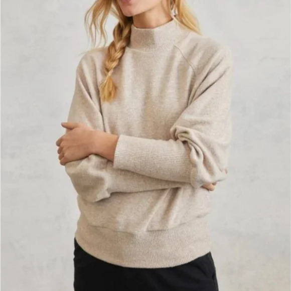 Maeve by Anthropologie Laney Sweater Mock Neck Balloon Sleeve Beige Plus Size 1X - Picture 1 of 7